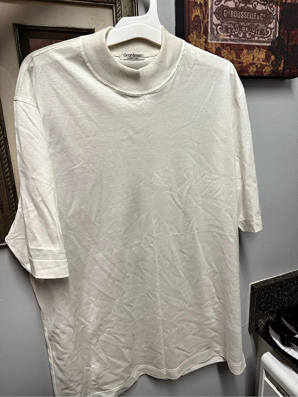 Gran Sasso Men’s Size 52 L Cotton Mock Neck T-Shirt White Made in Italy